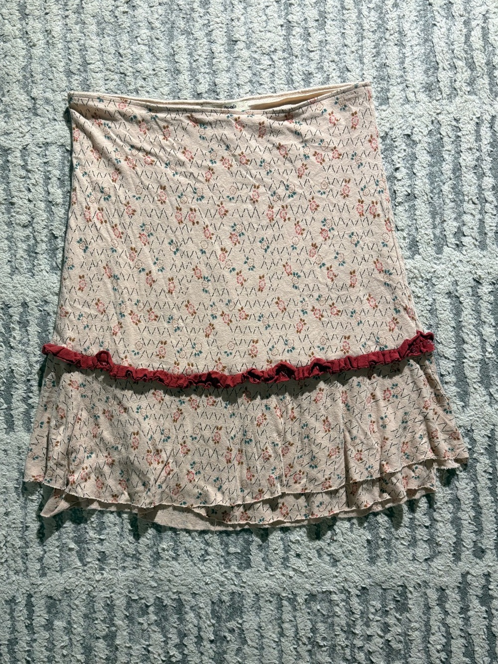 Free people vintage Y2K fairycore floral peach cream ruffle skirt size M